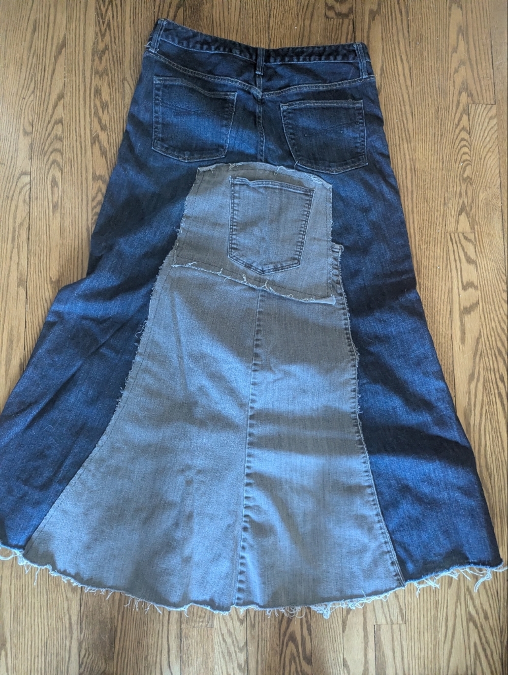 Denim Patchwork Maxi Skirt with Embellished Pockets, Sz 12 - Picture 2 of 6